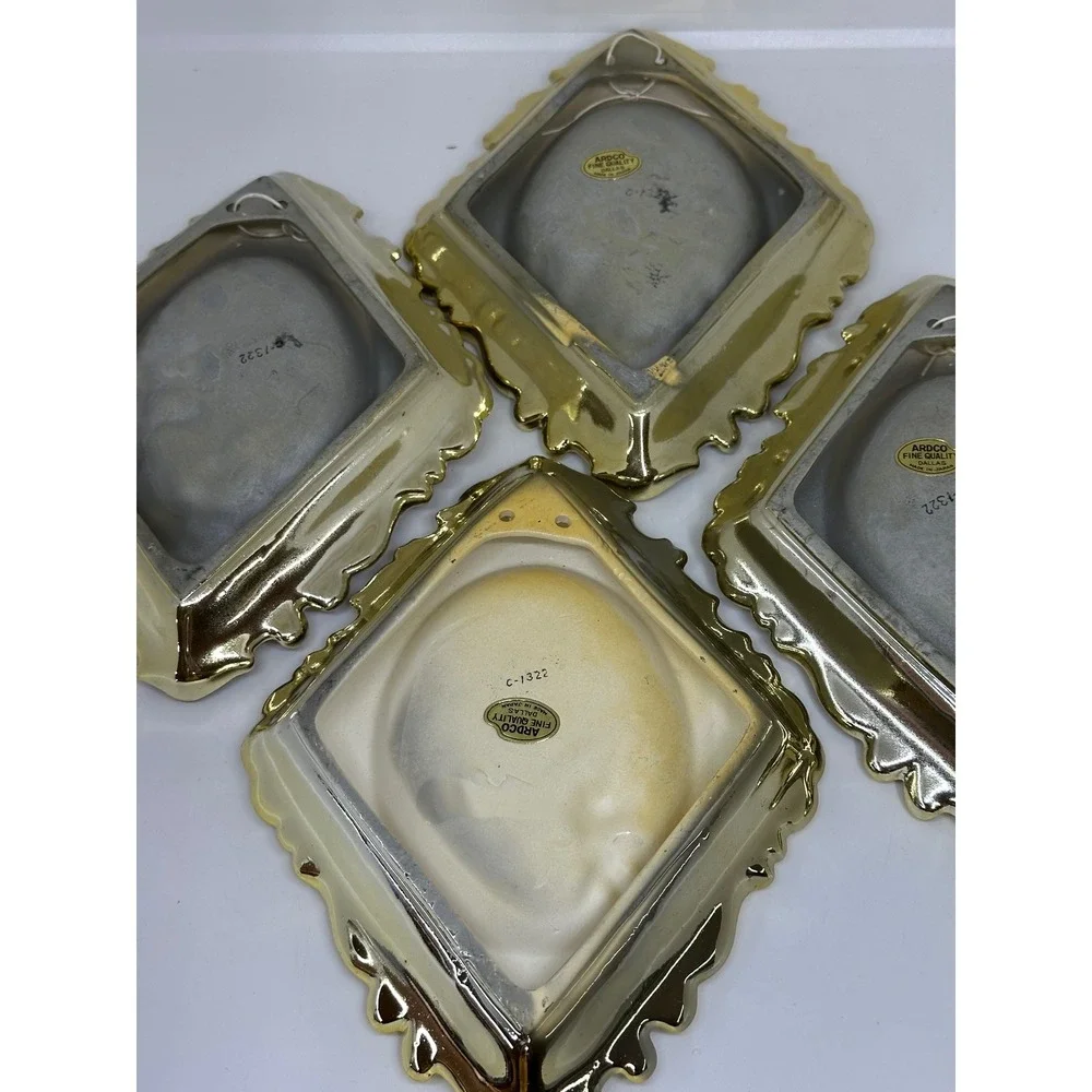 VTG Ardco Wall Cherub Plaques Gold Red Ceramic Japan Gaudy Home Decor 4 pc